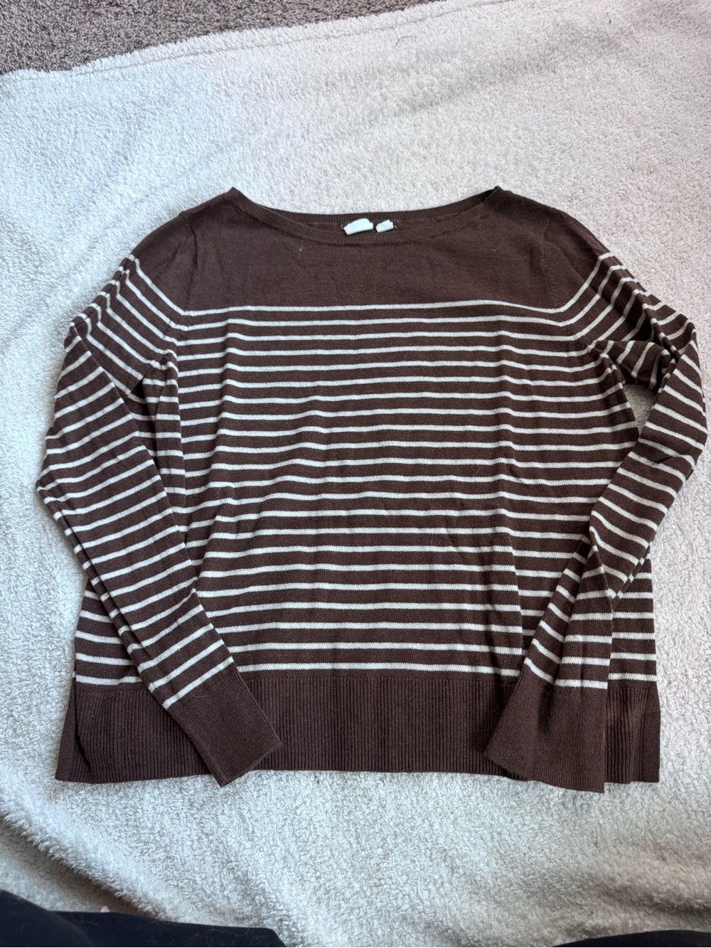 GAP Brown and Cream Striped Boatneck Sweater